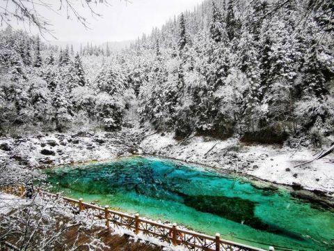 九寨溝連續(xù)三天下雪 美得宛如仙境一般