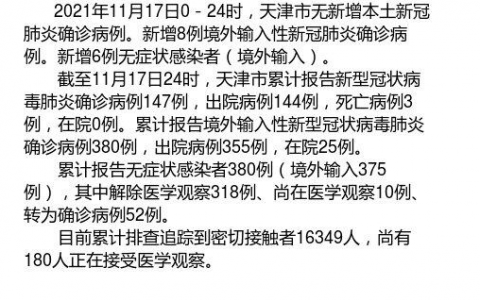 11月18日天津疫情最新數據公布  天津昨日新增境外輸入確診病例8例